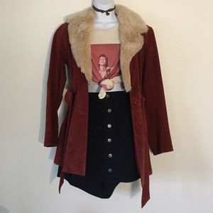 John Carlisle Red Suede Trench w/Fur Collar